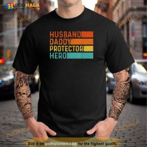 Retro Husband Daddy Protector Hero Fathers Day For Dad Shirt 2