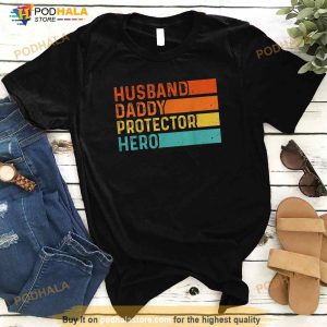 Retro Husband Daddy Protector Hero Fathers Day For Dad Shirt 3