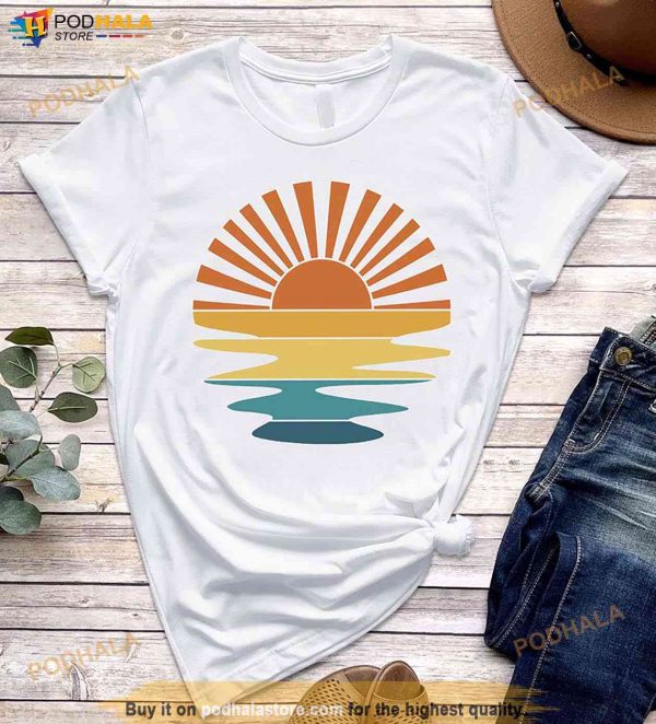 Retro Sunset Rays Wavy Shirt, Vintage Sunshine Shirt, Beachy Vibes Tee