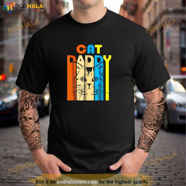 Retro Vintage Daddy CAT Fathers Day Gift Shirt