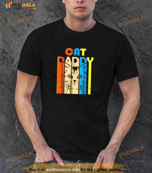 Retro Vintage Daddy CAT Fathers Day Gift Shirt