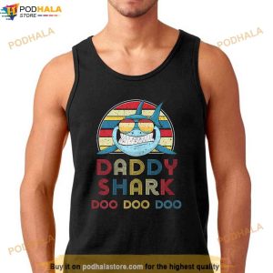 Retro Vintage Daddy Sharks Gift For Father Mens Shirt 2