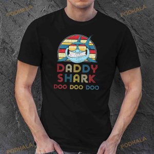 Retro Vintage Daddy Sharks Gift For Father Mens Shirt 3