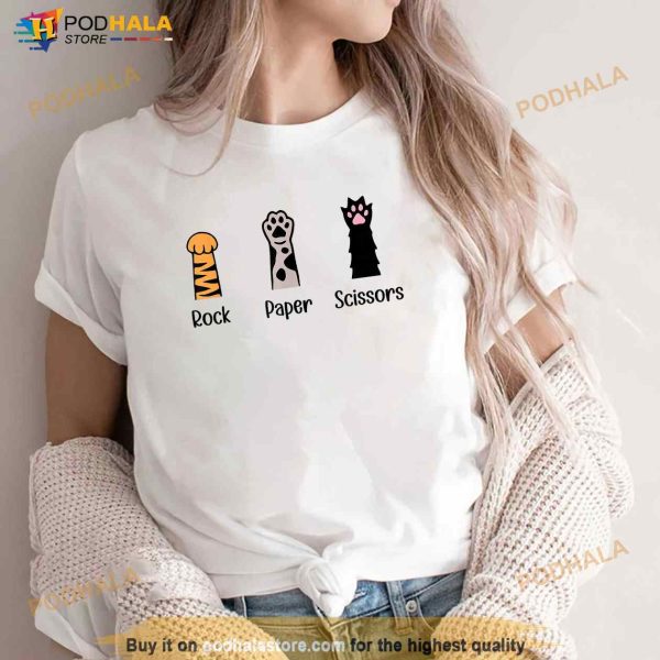 Rock Paper Scissors Funny Cat Paws Cute Kitten Lover Cats Shirt
