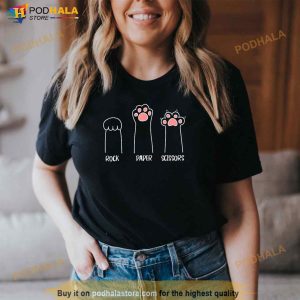 Rock Paper Scissors Hand Game Cute Pink Paw Funny Cat Shirt