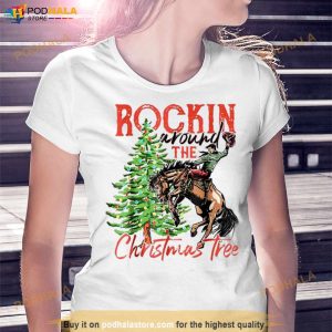 Rocking Around The Christmas Tree Christmas Cowboy Riding Horse Shirt 2