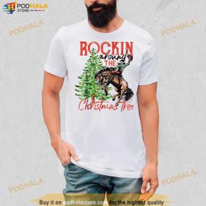 Rocking Around The Christmas Tree Christmas Cowboy Riding Horse Shirt 3