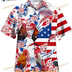 Rooster 4th Of July Hawaiian Shirt American Flag Animal Lovers Gift For Farmers 2