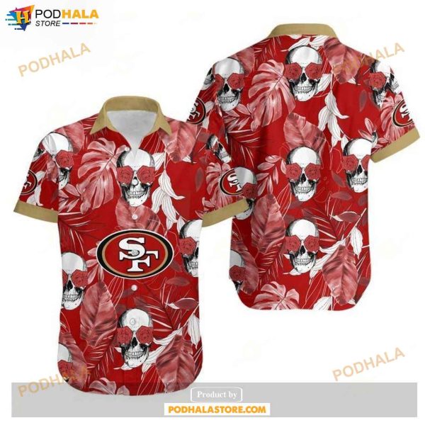 San Francisco 49ers Coconut Leaves And Skulls Hawaii Shirts