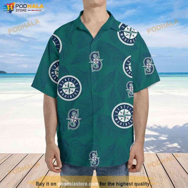 Seattle Mariners Hawaiian Shirt, Sketch Palm Leaves Seamless Pattern MLB Shirt