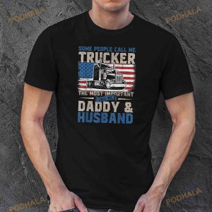 Semi Truck Driver Trucker Daddy Husband US American Flag Shirt