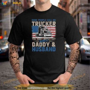 Semi Truck Driver Trucker Daddy Husband Us American Flag Shirt 2