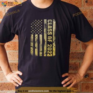 Senior Class Of 2023 Graduation Distressed American Flag Shirt 2