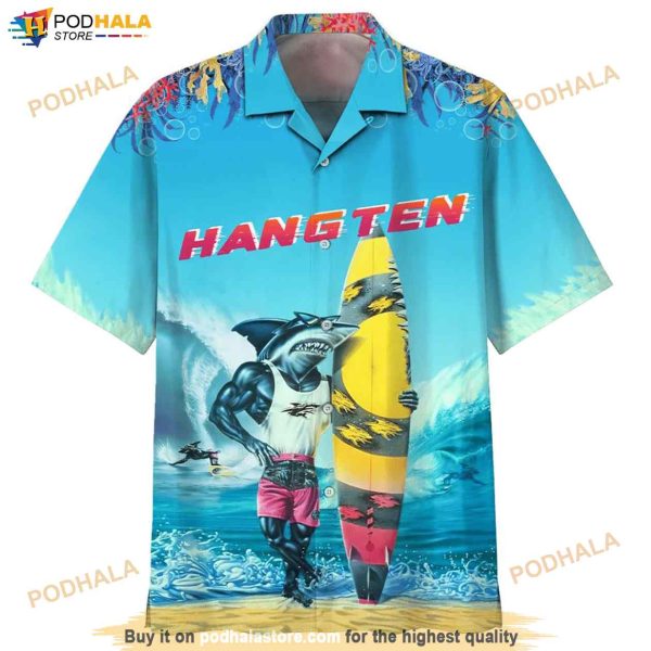 Shark Hang Ten Print Hawaiian Shirt, Tropical Shirt For Men