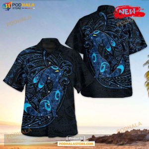 Shiny Umbreon Polynesian Design Hawaiian Shirt, Tropical Shirt for Women Men