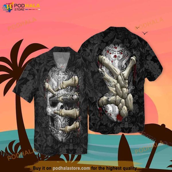 Skeleton Halloween Funny Hawaiian Shirt, Tropical Shirt For Men