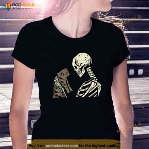 Skeleton Holding Cat Funny Halloween Skull Men Women Kids Trending Shirt 2