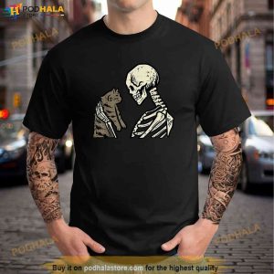Skeleton Holding Cat Funny Halloween Skull Men Women Kids Trending Shirt 3