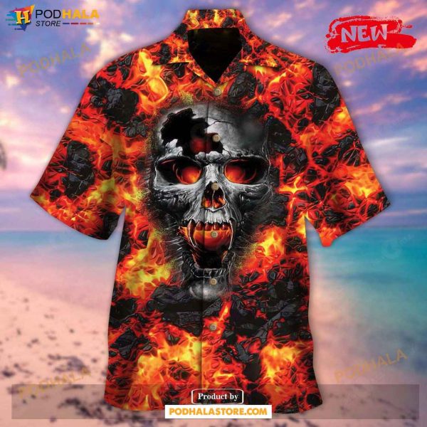 Skull Fire Hot Casual For Men Women Hawaiian Shirt