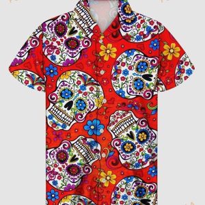 Skull Flower Red Hawaiian Shirt, Tropical Shirt