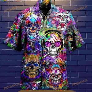Skull Hippie Print Hawaiian Shirt, Tropical Shirt