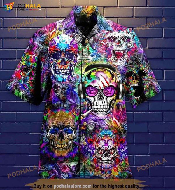 Skull Hippie Print Hawaiian Shirt, Tropical Shirt