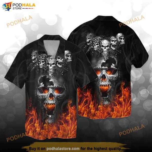 Skulls Fire Hawaiian Shirt, Tropical Shirt