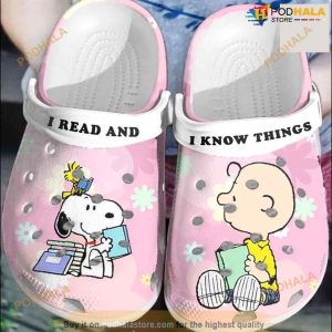 Snoopy And Charlie Brown Peanust I Read And I Know Things Gift For Fan Classic Water Rubber Crocs