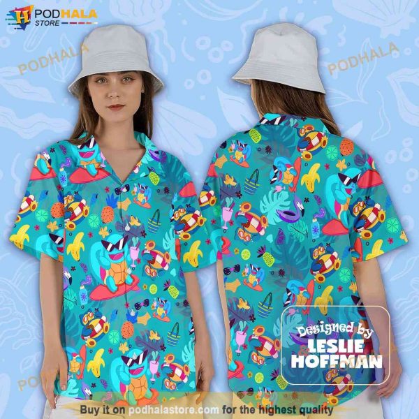 Squirtle Pokemon Pattern Hawaiian Shirt, Aloha Button Up Shirt