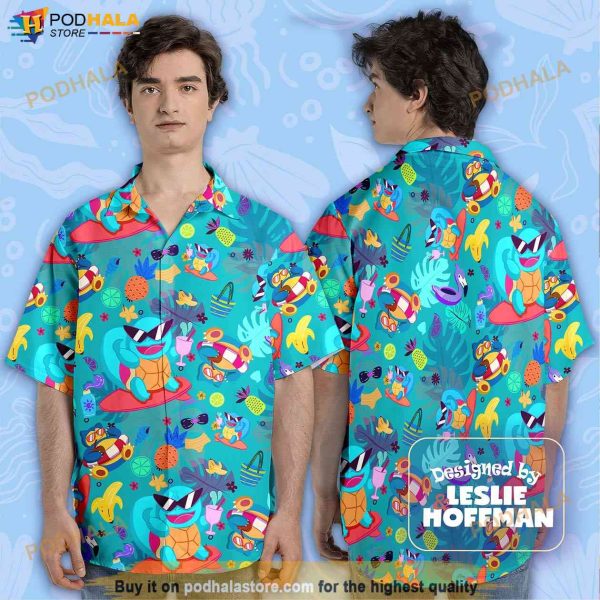 Squirtle Pokemon Pattern Hawaiian Shirt, Aloha Button Up Shirt