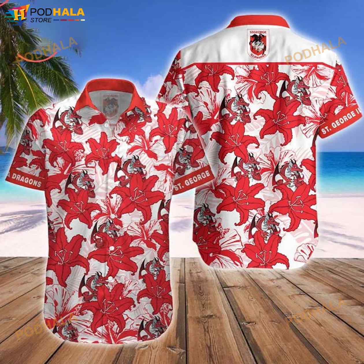 St. George Illawarra Dragons Mascot 3D Funny Hawaiian Shirt St. George Illawarra Dragons Mascot 3D Funny Hawaiian Shirt
