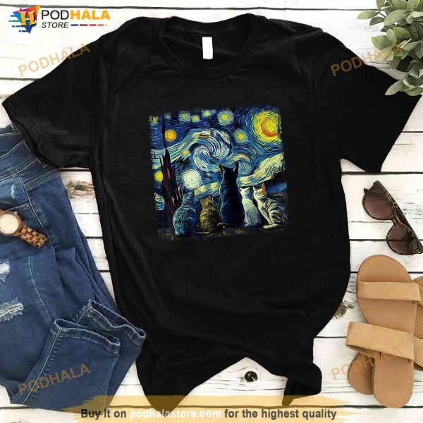 Starry Night Cat Funny Cat Art Cat Lover Shirt