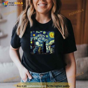 Starry Night Cat Funny Cat Art Cat Lover Shirt 2