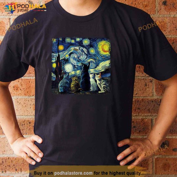 Starry Night Cat Funny Cat Art Cat Lover Shirt