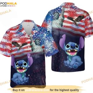 Stitch Disney 4th Of July Hawaiian Shirt, Firework Hawaiian Shirt Beach Summer