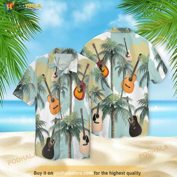 Summer With Guitar Hawaiian Shirt, Hawaiian Button Up Shirt