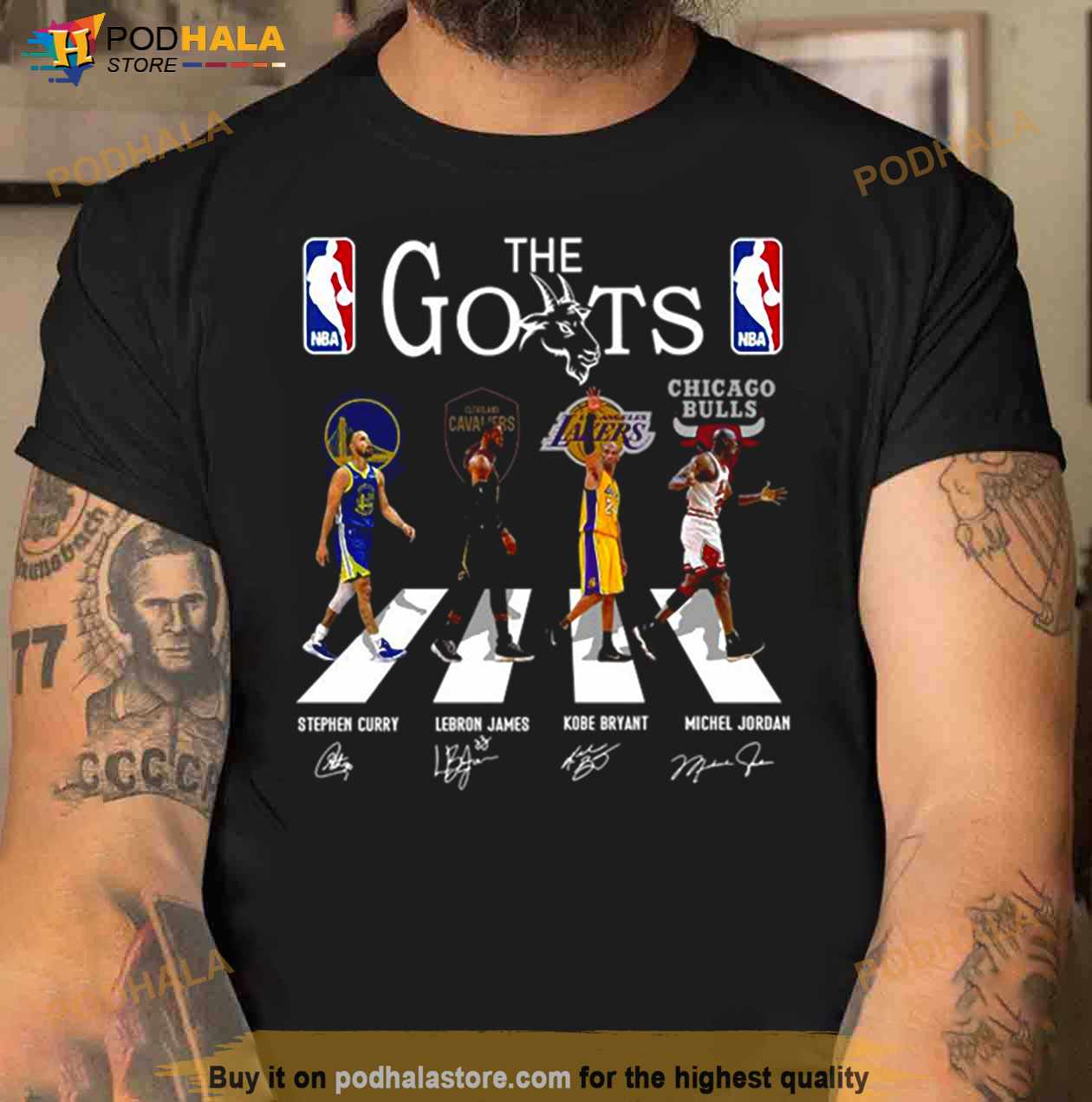 Goats Los Angeles Lakers Bryant and Chicago Bulls Jordan signatures shirt