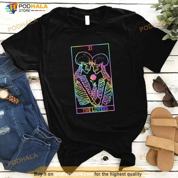 The Lovers Tarot Rainbow Skeleton Gay Lesbian LGBT Pride Shirt