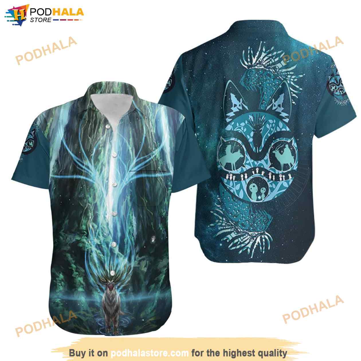 The Power Of Jungle God Shishigami Showing Up In The Forest Hawaiian Shirt The Power Of Jungle God Shishigami Showing Up In The Forest Hawaiian Shirt