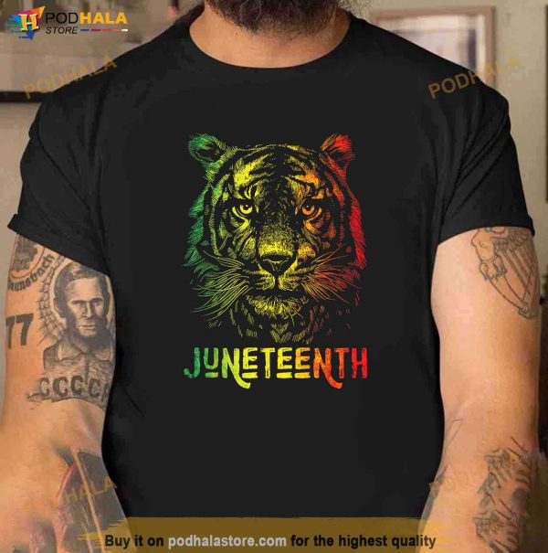 Tiger Juneteenth Cool Black History African America Flag Tee Shirt