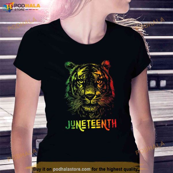 Tiger Juneteenth Cool Black History African America Flag Tee Shirt