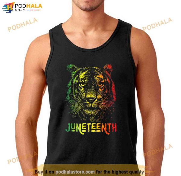 Tiger Juneteenth Cool Black History African America Flag Tee Shirt