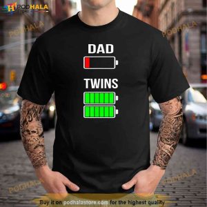 Tired Dad Low Battery Twins Full Charge Funny Gift Shirt