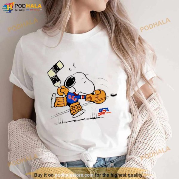 Top Peanuts Snoopy Goalie Usa Hockey Shirt