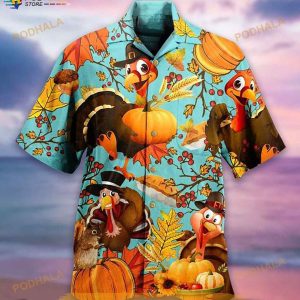 Turkey And Pumpkin Print Hawaiian Shirt, Tropical Shirt