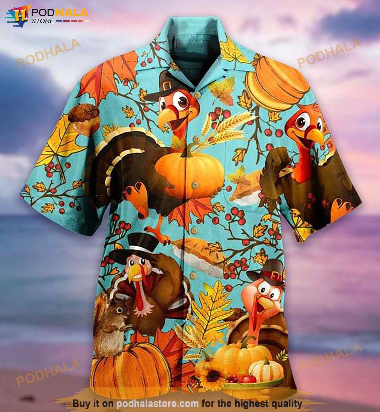Turkey And Pumpkin Print Hawaiian Shirt, Tropical Shirt Turkey And Pumpkin Print Hawaiian Shirt, Tropical Shirt