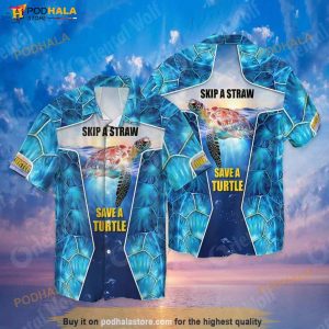 Turtle Ocean Skip A Straw Save A Turtle Hawaiian Shirt, Aloha Shirt