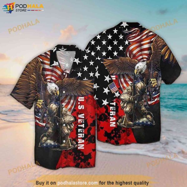 Unisex Eagle Veteran Aloha Hawaiian Shirt, Beach Summer Vacation Hawaii Shirt