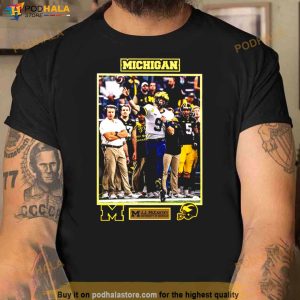 University of Michigan Football JJ McCarthy Autographed Framed Picture with 2021 Big Ten Champs Shirt