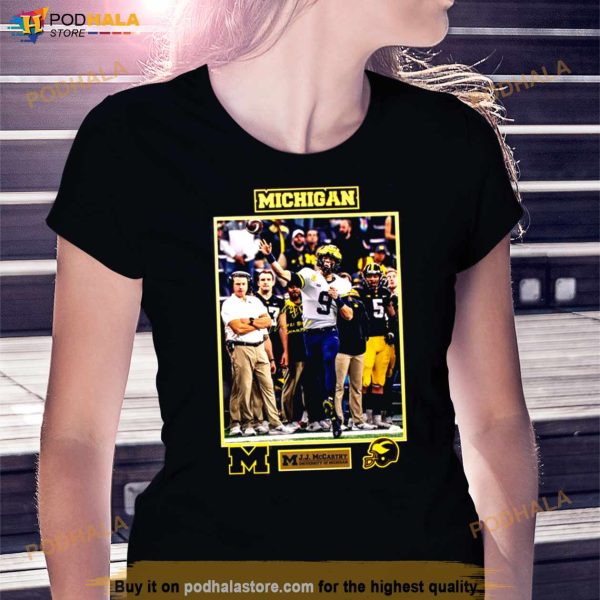 University of Michigan Football JJ McCarthy Autographed Framed Picture with 2021 Big Ten Champs Shirt
